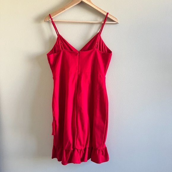 Lulus Sealed With a Kiss Red Bodycon Dress Size L  Ruffle Hem Strappy - Picture 8 of 9
